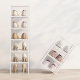 2-Pack White Clear Stackable Shoe Storage Organizer Boxes - Durable Plastic Sneaker Display and Closet Storage Containers with Magnetic Drop Front