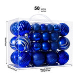 Dark Blue 50-Piece Assorted Christmas Bauble Set – Shatterproof Ornaments with Mixed Finishes for Holiday Tree Decor