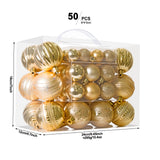 Gold 50-Piece Assorted Christmas Bauble Set – Shatterproof Ornaments with Mixed Finishes for Holiday Tree Decor