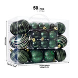Dark Green 50-Piece Assorted Christmas Bauble Set – Shatterproof Ornaments with Mixed Finishes for Holiday Tree Decor