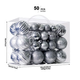 Silver 50-Piece Assorted Christmas Bauble Set – Shatterproof Ornaments with Mixed Finishes for Holiday Tree Decor