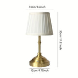 Gold and White Elegant Rechargeable Fabric Shade LED Lamp - Cordless Touch Stepless Dimmable Table Light