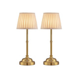 2 Pcs Gold and White Elegant Rechargeable Fabric Shade LED Lamp - Cordless Touch Stepless Dimmable Table Light