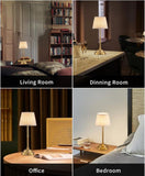 2 Pcs Gold and White Elegant Rechargeable Fabric Shade LED Lamp - Cordless Touch Stepless Dimmable Table Light