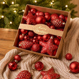 50-Piece Red Christmas Ornament Set – Assorted Shatterproof Baubles with Glitter Stars for Holiday Tree Decor