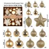 50-Piece Gold Christmas Ornament Set – Assorted Shatterproof Baubles with Glitter Stars for Holiday Tree Decor