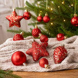 50-Piece Gold Christmas Ornament Set – Assorted Shatterproof Baubles with Glitter Stars for Holiday Tree Decor