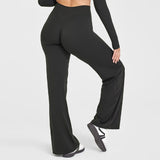 L Size Black High Waisted Flare Yoga Pants for Women - M-Shaped Peach Hip Lifting Wide-Leg Workout Trousers with Soft & Skin Feel Four Way Stretch Fabric, Breathable & Quick Dry