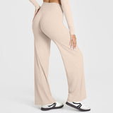 XL Size Apricot High Waisted Flare Yoga Pants for Women - M-Shaped Peach Hip Lifting Wide-Leg Workout Trousers with Soft & Skin Feel Four Way Stretch Fabric, Breathable & Quick Dry