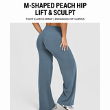 S Size Pink High Waisted Flare Yoga Pants for Women - M-Shaped Peach Hip Lifting Wide-Leg Workout Trousers with Soft & Skin Feel Four Way Stretch Fabric, Breathable & Quick Dry