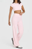 M Size Pink High Waisted Flare Yoga Pants for Women - M-Shaped Peach Hip Lifting Wide-Leg Workout Trousers with Soft & Skin Feel Four Way Stretch Fabric, Breathable & Quick Dry