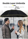 Black Compact 3-Folding Automatic Golf Umbrella, 42 Inch Large Coverage Double Canopy with 10 Steel Windproof Ribs, Waterproof Impact Cloth for Men and Women, Outdoor Sports Sun & Rain Protection