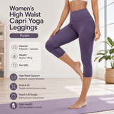 Purple XXL Size Women's High Waist 3/4 Yoga Leggings - Peach Hip Lift Design, Breathable Stretch Fabric for Gym Running and Daily Wear