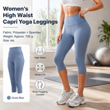Dusty Blue XXL Size Women's High Waist 3/4 Yoga Leggings - Peach Hip Lift Design, Breathable Stretch Fabric for Gym Running and Daily Wear