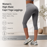 Grey XL Size Women's High Waist 3/4 Yoga Leggings - Peach Hip Lift Design, Breathable Stretch Fabric for Gym Running and Daily Wear