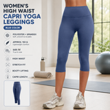 Blue M Size Women's High Waist 3/4 Yoga Leggings - Peach Hip Lift Design, Breathable Stretch Fabric for Gym Running and Daily Wear