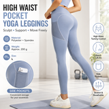 Blue L Size Women's High Waist Yoga Leggings with Mesh Side Pockets - Squat Proof, Peach Hip Lift, Breathable Stretch Fabric for Gym Running 、Pilates Wea and Daily Wear