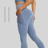 Grey L Size Women's High Waist Yoga Leggings with Mesh Side Pockets - Squat Proof, Peach Hip Lift, Breathable Stretch Fabric for Gym Running 、Pilates Wea and Daily Wear