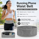 Grey S Size Running Waist Belt - High Stretch Spandex Nylon Blend, 360-Degree Storage Pocket, Breathable Mesh Design for Running and Gym Use