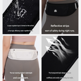 Blue Running Waist Pack—Made of waterproof nylon with an adjustable strap (fits waist sizes 60–110 cm); features a three-pocket design to store a phone and keys, includes reflective strips for safety during night runs, and is suitable for running, mountai