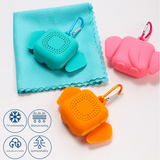 Green Portable Quick Dry Towel with  Elephant Storage Box  - Microfiber Cooling Sports Sweat Towel with Silicone Case  for Gym Swimming Travel