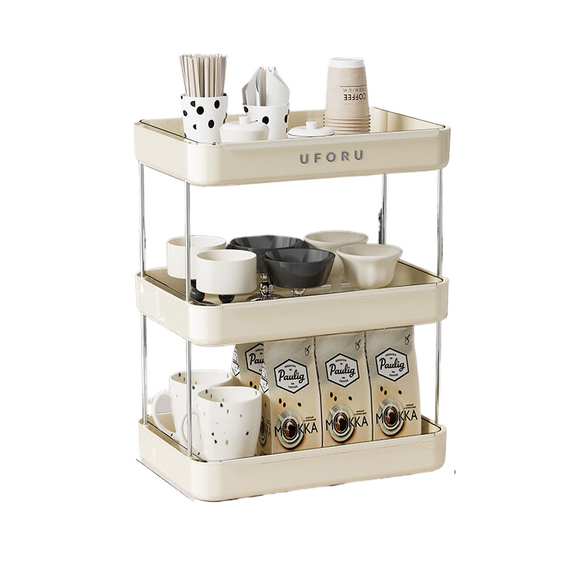 NNEDSZ Home storage rack with drain tray three-layer, cream white