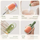 Green Portable 3-in-1 Cup Cleaning Brush Set – Extendable long-handled sponge head cup brush, silicone rim brush, and crevice brush; travel cup cleaner with storage case