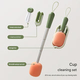 Green Portable 3-in-1 Cup Cleaning Brush Set with 3 Replacement Sponge Heads – Retractable Long Handle Bottle Brush for Travel Mugs, Coffee Cups, Water Bottles, Tumblers,Camping, Office & Home Use