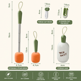 Green Portable 3-in-1 Cup Cleaning Brush Set with 3 Replacement Sponge Heads – Retractable Long Handle Bottle Brush for Travel Mugs, Coffee Cups, Water Bottles, Tumblers,Camping, Office & Home Use