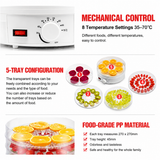 White 5 Tier Large Capacity Food Dehydrator and Healthy Snack Maker - Electric Fruit Vegetable Meat Jerky Dryer with 35-70℃ Adjustable Temp and All Round Hot Air Fast Dehydration