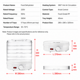 White 5 Tier Large Capacity Food Dehydrator and Healthy Snack Maker - Electric Fruit Vegetable Meat Jerky Dryer with 35-70℃ Adjustable Temp and All Round Hot Air Fast Dehydration