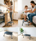 Compact Folding Carbon Steel Step Stool, Heavy Duty 150kg Capacity Step Stool with Non-slip Grooved Platform Mat and Secure Leg Lock Pins 46 x 30 x 17.5 cm