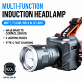 Multifunctional Outdoor LED Headlamp with Motion Sensor and Telescopic Zoom Focus - 4 Colors Light and 9 Modes, 110° Angle Adjustment, Digital Power Display for Night Fishing Camping Cycling