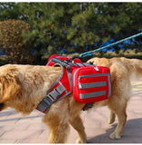 2-in-1 Red Dog Saddlebag Harness Backpack - Large Dog Adjustable Hiking Pack with Detachable Dual Side Pouches, Breathable Lining, Top Handle and Padded Neck Support
