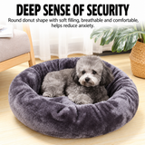 45cm Soft Arctic Fleece Donut Dog & Cat Bed with Raised Bolster, PP Cotton Filling and Non-Slip Base - Dark Grey Cosy Round Plush Pet Sleeping Cushion for Indoor Outdoor Use