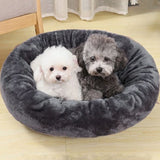 60cm Soft Arctic Fleece Donut Dog & Cat Bed with Raised Bolster, PP Cotton Filling and Non-Slip Base - Dark Grey Cosy Round Plush Pet Sleeping Cushion for Indoor Outdoor Use