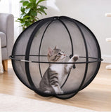 Black 360° Panoramic Rolling Cat Playpen - 70cm Foldable Spherical Cat Safe Exercise Enclosure, One-Click Setup & Easy Storage for Indoor Outdoor Play and Training