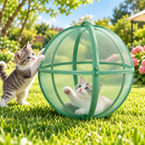 Green 360° Panoramic Rolling Cat Playpen - 70cm Foldable Spherical Cat Safe Exercise Enclosure, One-Click Setup & Easy Storage for Indoor Outdoor Play and Training