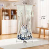 Boho Macrame Hanging Cat Hammock with Butterfly Bells & Tassels - 109cm Large Handmade Cotton Rope Cat Round Swing Bed, Indoor Outdoor Pet Lounge Chair