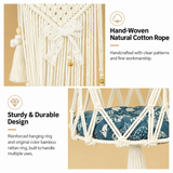 Boho Macrame Hanging Cat Hammock with Butterfly Bells & Tassels - 109cm Large Handmade Cotton Rope Cat Round Swing Bed, Indoor Outdoor Pet Lounge Chair