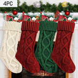 4PCS Chunky Knit Christmas Stocking 53cm - Large Hanging Gift Sock with Aran Diamond Pattern & Ribbed Cuff for Fireplace Mantel Christmas Tree Holiday Decor (Green Red White)