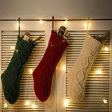 Red Chunky Knit Christmas Stocking 53cm - Large Hanging Gift Sock with Aran Diamond Pattern & Ribbed Cuff for Fireplace Mantel Christmas Tree Holiday Decor