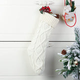 White Chunky Knit Christmas Stocking 53cm - Large Hanging Gift Sock with Aran Diamond Pattern & Ribbed Cuff for Fireplace Mantel Christmas Tree Holiday Decor