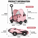 Grey Foldable Pet Stroller and Adjustable Sun Canopy - Spacious 4-Weel Wagon with 360° Rotating Telescopic Handle, 45° Entry Angle, Safety Clips and Storage Pocket for Dogs & Cats Outdoor Travel
