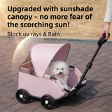 Grey Foldable Pet Stroller and Adjustable Sun Canopy - Spacious 4-Weel Wagon with 360° Rotating Telescopic Handle, 45° Entry Angle, Safety Clips and Storage Pocket for Dogs & Cats Outdoor Travel