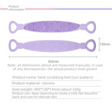 Purple 90cm Silicone Back Scrubber Long Exfoliating Bath Strap - Double Sided Massage Texture, Non Slip Grip Handles, Deep Cleansing Shower Tool for Home Spa