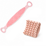 Pink Personal Care Set - Silicone Scalp Massager Shampoo Brush and Long Exfoliating Back Scrubber Strap - Deep Cleansing, Gentle Massage, Non Slip Grip, Home Spa Essentials
