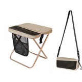 Beige Portable foldable stool with a crossbody strap - High Carbon Steel Frame and Oxford Fabric Outdoor Camping Chair with Mesh Storage Pocket - Lightweight Travel Seat for Hiking Fishing and Festivals