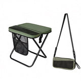 Green Portable foldable stool with a crossbody strap - High Carbon Steel Frame and Oxford Fabric Outdoor Camping Chair with Mesh Storage Pocket - Lightweight Travel Seat for Hiking Fishing and Festivals
