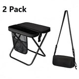 Black 2 Pack Portable foldable stool with a crossbody strap - High Carbon Steel Frame and Oxford Fabric Outdoor Camping Chair with Mesh Storage Pocket - Lightweight Travel Seat for Hiking Fishing and Festivals
